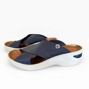 Bzees Navy Blue Desire Elastic Criss Cross Slide Wedge Sandal Women’s Size 10